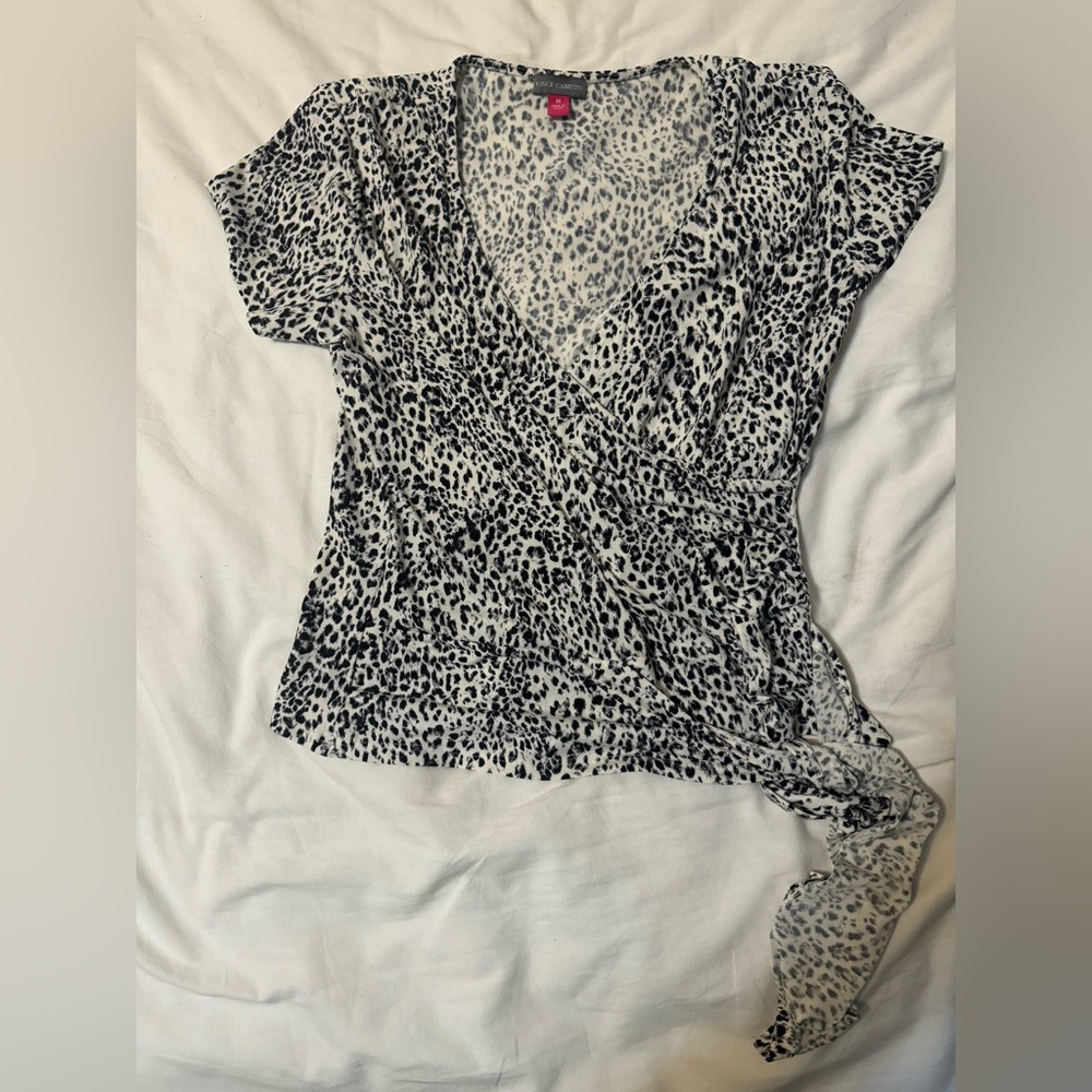 Vince camuto animal print wrap top